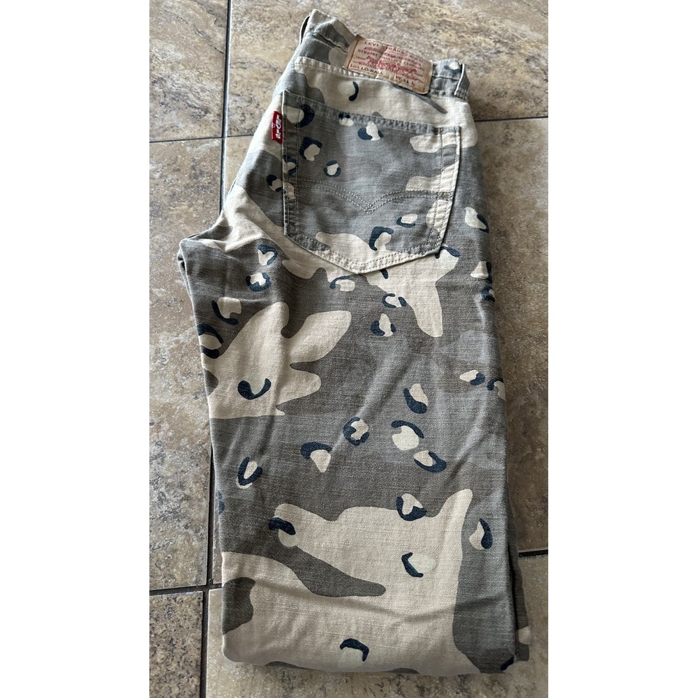 Levi's Premium Slim Lo-Ball Stack Big E Camo Ripped Jeans Men Size 31x34
